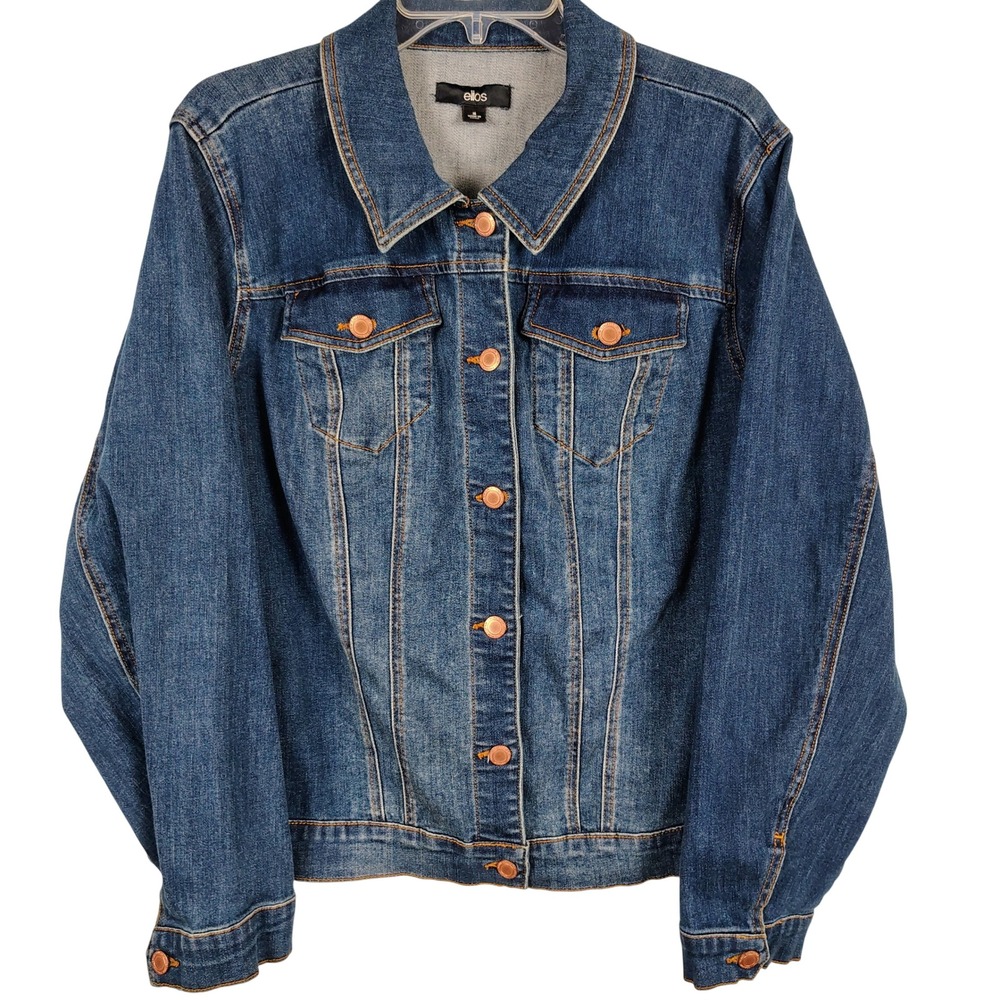 Ellos Womens SZ 16 Denim Trucker Jacket Blue Cotton Blend Classic Normcore